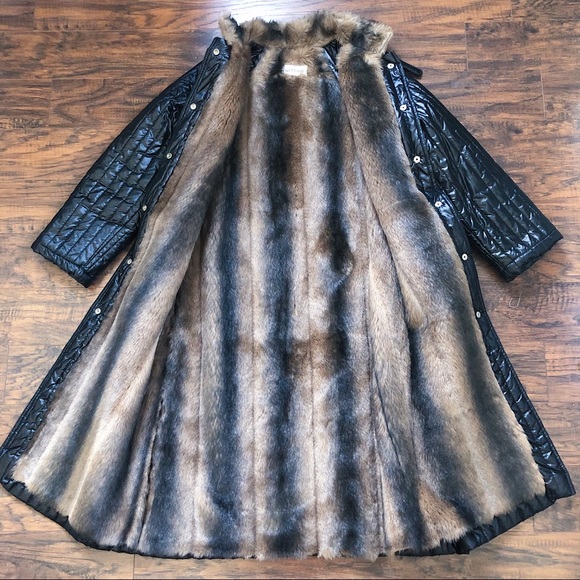 SOLD vintage • 80s Furrrina quilted long coat black brown faux fur puffer maxi - Picture 7 of 13